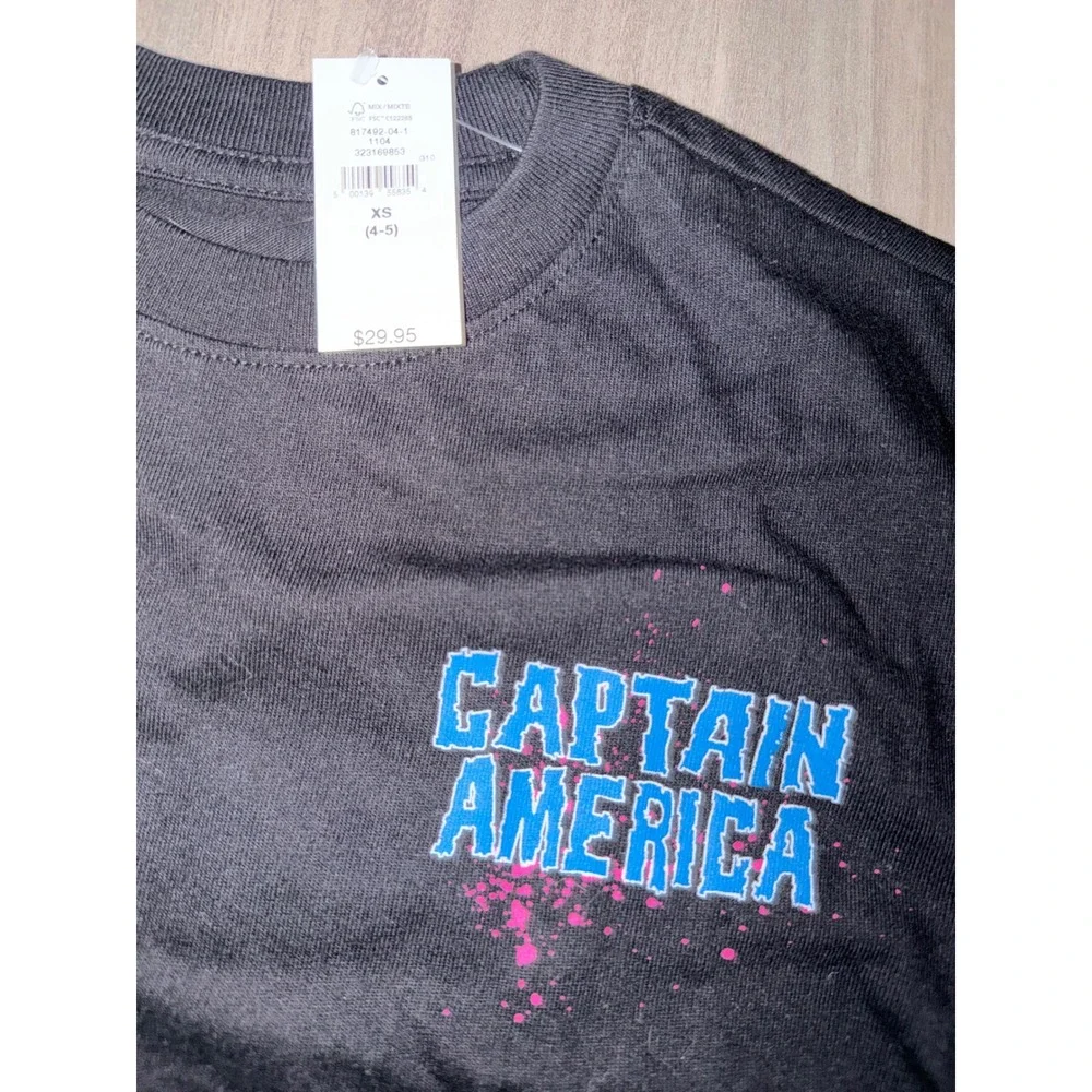 Gap Kids Marvel Captain America Graphic‎ T-Shirt Black XS 4-5 NWT Q3